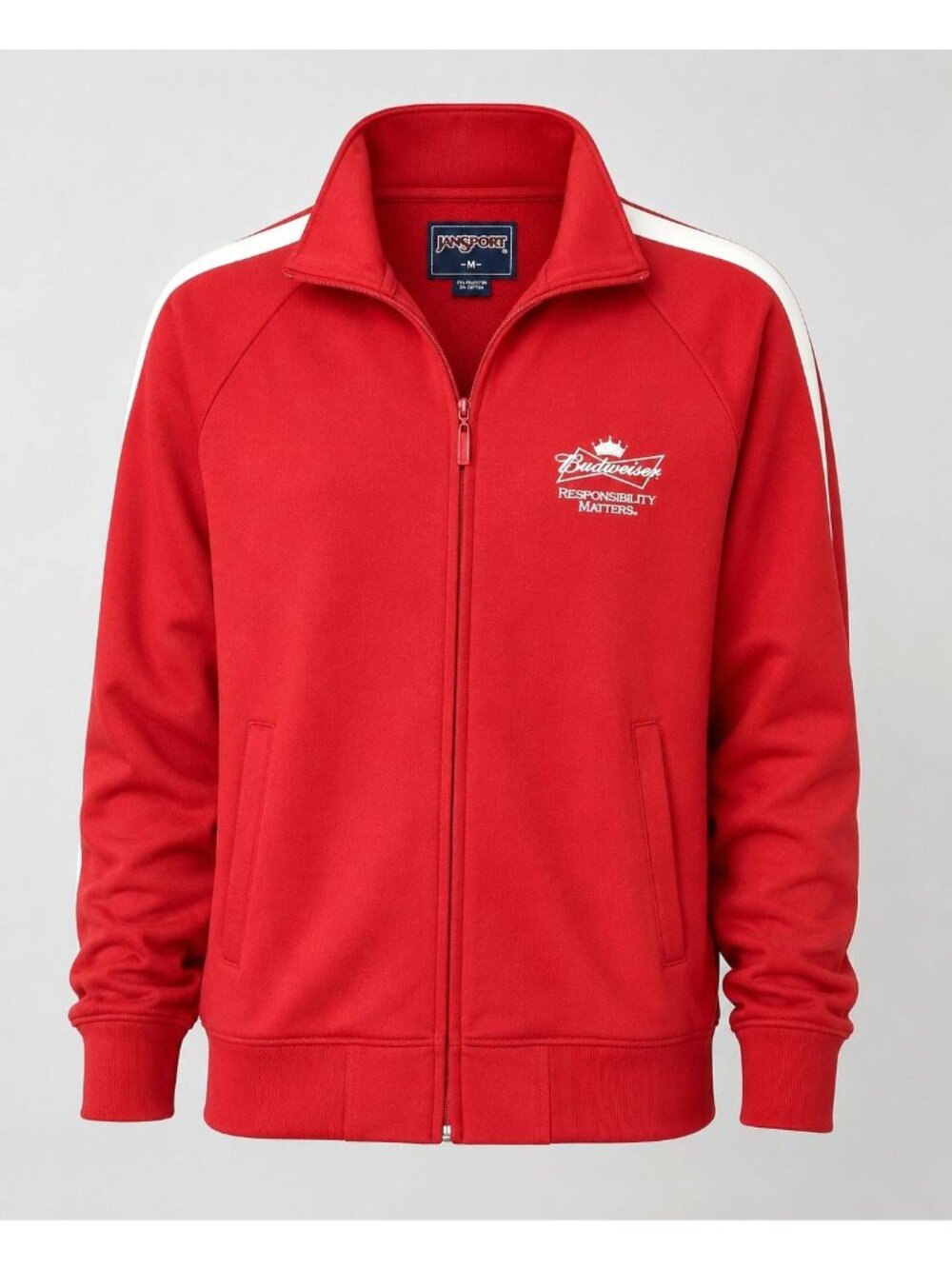 Jansport Budweiser Men's Medium Jacket Vintage Red Zip-Up Sweatshirt
